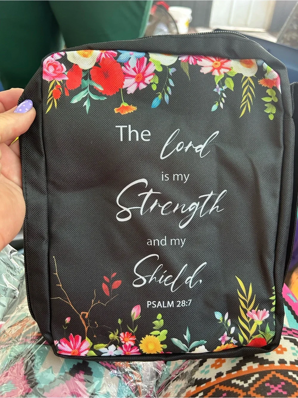 Floral Scripture bible bag - Black with Multicolor Floral Accents